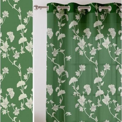 Cortinas Extra-Longas de Georgette Translúcidas com Estampa Floral Verde para Janelas/Portas Altas 2 Painéis Topo com Ilhós - Vargottam 132,08 Cm (L) × 228,6 Cm (C) / Verde