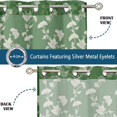 Cortinas Extra-Longas de Georgette Translúcidas com Estampa Floral Verde para Janelas/Portas Altas 2 Painéis Topo com Ilhós - Vargottam 132,08 Cm (L) × 228,6 Cm (C) / Verde