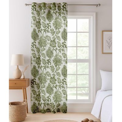 Cortinas Translúcidas Extra-Longas para Janelas/Portas de Pé-Direito Duplo, Conj. 2 Painéis com Ilhós, Georgette Estampadas - Vargottam 132,08 Cm (L) × 228,6 Cm (C) / Verde
