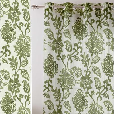 Cortinas Translúcidas Extra-Longas para Janelas/Portas de Pé-Direito Duplo, Conj. 2 Painéis com Ilhós, Georgette Estampadas - Vargottam 132,08 Cm (L) × 228,6 Cm (C) / Verde