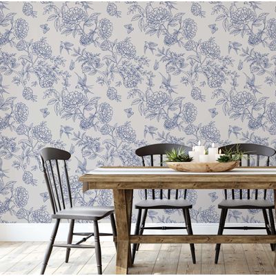 Papel de Parede Vinílico Autoadesivo Floral Contorno Chique Impermeável Branco Removível para Quartos, Locais Alugados e Armários - S4Sassy 63,5 cm (L) × 304,8 cm (C) / Branco - Vinil Liso