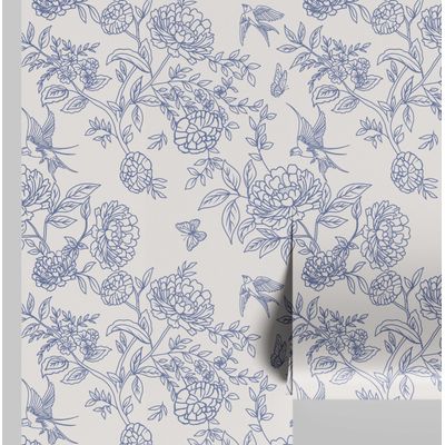 Papel de Parede Vinílico Autoadesivo Floral Contorno Chique Impermeável Branco Removível para Quartos, Locais Alugados e Armários - S4Sassy 63,5 cm (L) × 304,8 cm (C) / Branco - Vinil Liso