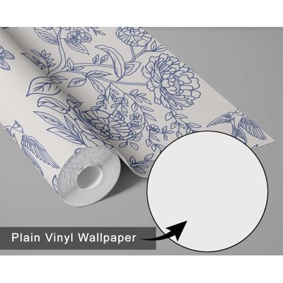 Papel de Parede Vinílico Autoadesivo Floral Contorno Chique Impermeável Branco Removível para Quartos, Locais Alugados e Armários - S4Sassy 63,5 cm (L) × 304,8 cm (C) / Branco - Vinil Liso