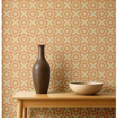 Papel de Parede Estrela Marroquina Moderna Laranja, Vinílico Autoadesivo, Fácil Aplicação para Quarto, Armários e Sala - S4Sassy 63,5 cm (L) × 304,8 cm (C) / Laranja - Vinil Liso