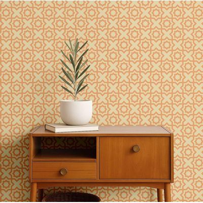 Papel de Parede Estrela Marroquina Moderna Laranja, Vinílico Autoadesivo, Fácil Aplicação para Quarto, Armários e Sala - S4Sassy 63,5 cm (L) × 304,8 cm (C) / Laranja - Vinil Liso