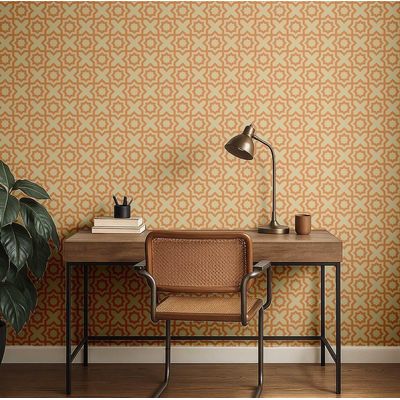 Papel de Parede Estrela Marroquina Moderna Laranja, Vinílico Autoadesivo, Fácil Aplicação para Quarto, Armários e Sala - S4Sassy 63,5 cm (L) × 304,8 cm (C) / Laranja - Vinil Liso