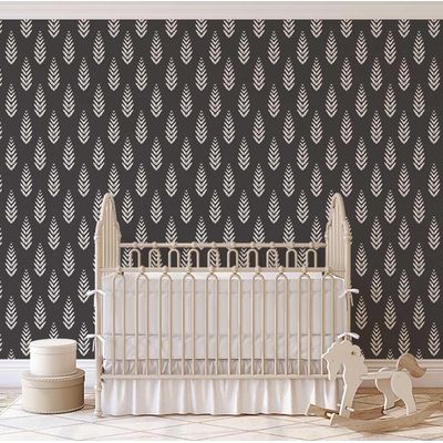 Papel de Parede Vinílico Autoadesivo Estampa Ikat de Folhas à Prova d'água Cinza Removível para Quartos, Salas e Armários - S4Sassy 63,5 cm (L) × 152,4 cm (C) / Cinza - Vinil Liso