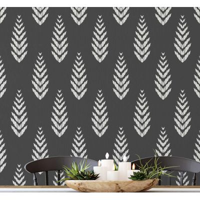 Papel de Parede Vinílico Autoadesivo Estampa Ikat de Folhas à Prova d'água Cinza Removível para Quartos, Salas e Armários - S4Sassy 63,5 cm (L) × 152,4 cm (C) / Cinza - Vinil Liso