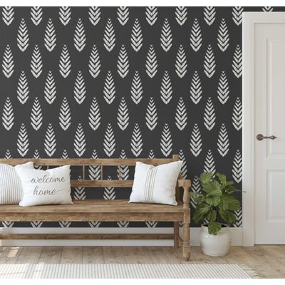 Papel de Parede Vinílico Autoadesivo Estampa Ikat de Folhas à Prova d'água Cinza Removível para Quartos, Salas e Armários - S4Sassy 63,5 cm (L) × 152,4 cm (C) / Cinza - Vinil Liso