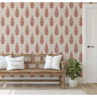 Papel Vinílico Autoadesivo Estampa Ikat Folhas Impermeável Removível Estilo Asiático para Quartos, Salas, Locatários e Armários - S4Sassy 63,5 cm (L) × 609,6 cm (C) / Bege - Vinil Liso