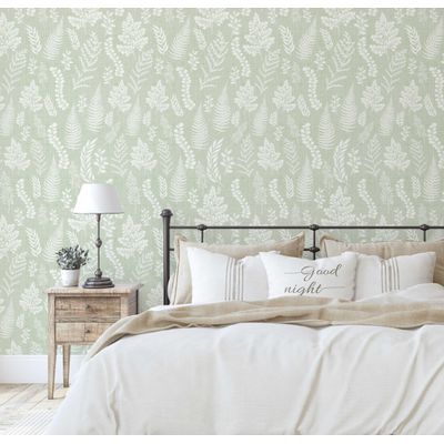 Papel de Parede Vinil Adesivo Botânico Chique Verde, Impermeável e Removível para Quartos, Salas, Locatários e Armários - S4Sassy 63,5 cm (L) × 304,8 cm (C) / Verde - Vinil Texturizado