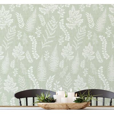Papel de Parede Vinil Adesivo Botânico Chique Verde, Impermeável e Removível para Quartos, Salas, Locatários e Armários - S4Sassy 63,5 cm (L) × 304,8 cm (C) / Verde - Vinil Texturizado