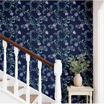 Papel de Parede Vinílico Autoadesivo Azul, Floral Rústico de Trepadeira, Prova d'Água Removível para Salas, Aluguel e Armários - S4Sassy 63,5 cm (L) × 304,8 cm (C) / Azul - Vinil Liso