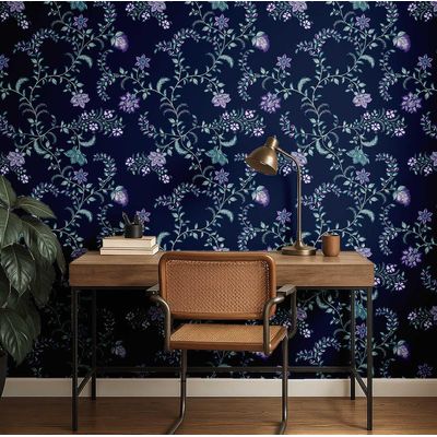 Papel de Parede Vinílico Autoadesivo Azul, Floral Rústico de Trepadeira, Prova d'Água Removível para Salas, Aluguel e Armários - S4Sassy 63,5 cm (L) × 304,8 cm (C) / Azul - Vinil Liso