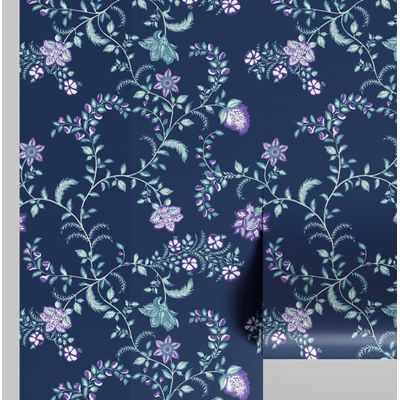 Papel de Parede Vinílico Autoadesivo Azul, Floral Rústico de Trepadeira, Prova d'Água Removível para Salas, Aluguel e Armários - S4Sassy 63,5 cm (L) × 304,8 cm (C) / Azul - Vinil Liso