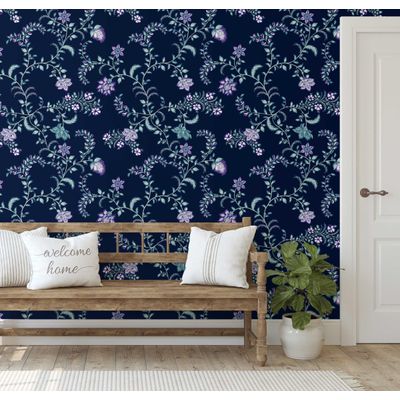 Papel de Parede Vinílico Autoadesivo Azul, Floral Rústico de Trepadeira, Prova d'Água Removível para Salas, Aluguel e Armários - S4Sassy 63,5 cm (L) × 304,8 cm (C) / Azul - Vinil Liso