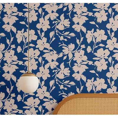 Papel de Parede Vinílico Autoadesivo Estampa Floral Chique Azul, à Prova d'Água Removível para Quartos, Locatários, Armários - S4Sassy 63,5 cm (L) × 609,6 cm (C) / Azul - Vinil Texturizado
