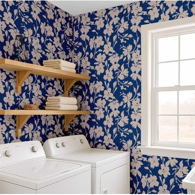 Papel de Parede Vinílico Autoadesivo Estampa Floral Chique Azul, à Prova d'Água Removível para Quartos, Locatários, Armários - S4Sassy 63,5 cm (L) × 609,6 cm (C) / Azul - Vinil Texturizado