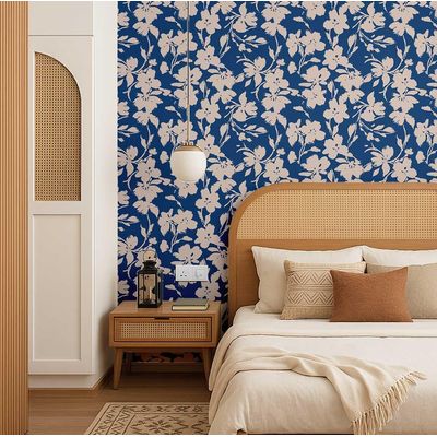 Papel de Parede Vinílico Autoadesivo Estampa Floral Chique Azul, à Prova d'Água Removível para Quartos, Locatários, Armários - S4Sassy 63,5 cm (L) × 609,6 cm (C) / Azul - Vinil Texturizado