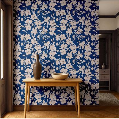 Papel de Parede Vinílico Autoadesivo Estampa Floral Chique Azul, à Prova d'Água Removível para Quartos, Locatários, Armários - S4Sassy 63,5 cm (L) × 609,6 cm (C) / Azul - Vinil Texturizado