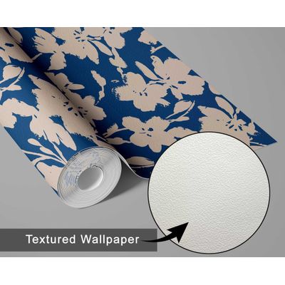 Papel de Parede Vinílico Autoadesivo Estampa Floral Chique Azul, à Prova d'Água Removível para Quartos, Locatários, Armários - S4Sassy 63,5 cm (L) × 609,6 cm (C) / Azul - Vinil Texturizado