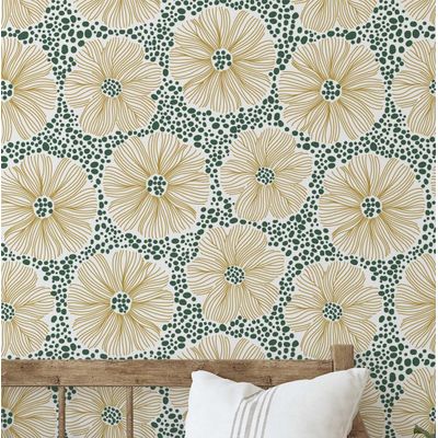 Papel de Parede Floral Moderno Amarelo, Vinil Autoadesivo, Revestimento Decorativo, Aplicação Fácil para Quarto, Armários e Sala - S4Sassy 63,5 cm (L) × 304,8 cm (C) / Amarelo - Vinil Texturizado