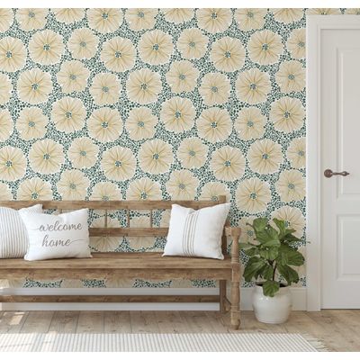 Papel de Parede Floral Moderno Amarelo, Vinil Autoadesivo, Revestimento Decorativo, Aplicação Fácil para Quarto, Armários e Sala - S4Sassy 63,5 cm (L) × 304,8 cm (C) / Amarelo - Vinil Texturizado
