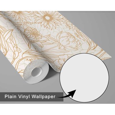 Papel de Parede Vinílico Autoadesivo Estampa Floral Grande Delineada, Papel Contact Impermeável Amarelo para Quartos, Armários - S4Sassy 63,5 cm (L) × 152,4 cm (C) / Amarelo - Vinil Liso
