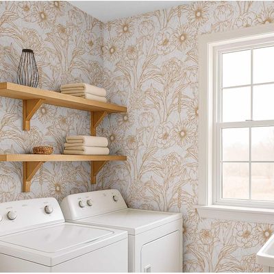 Papel de Parede Vinílico Autoadesivo Estampa Floral Grande Delineada, Papel Contact Impermeável Amarelo para Quartos, Armários - S4Sassy 63,5 cm (L) × 152,4 cm (C) / Amarelo - Vinil Liso
