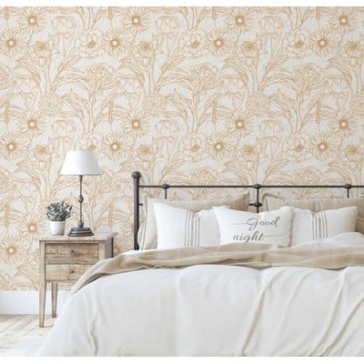 Papel de Parede Vinílico Autoadesivo Estampa Floral Grande Delineada, Papel Contact Impermeável Amarelo para Quartos, Armários - S4Sassy 63,5 cm (L) × 152,4 cm (C) / Amarelo - Vinil Liso
