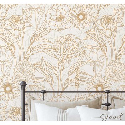 Papel de Parede Vinílico Autoadesivo Estampa Floral Grande Delineada, Papel Contact Impermeável Amarelo para Quartos, Armários - S4Sassy 63,5 cm (L) × 152,4 cm (C) / Amarelo - Vinil Liso