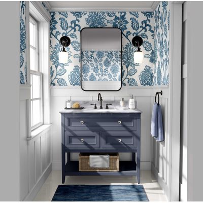 Papel de Parede Vinílico Autoadesivo Estampa Floral Vintage Azul Impermeável Removível Asiático para Quartos, Salas, Armários - S4Sassy 63,5 cm (L) × 609,6 cm (C) / Azul - Vinil Texturizado