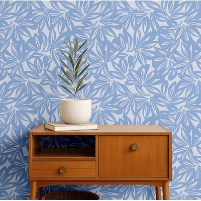 Papel de Parede Estampa Tropical de Folhas Azul, Vinil Autoadesivo Decorativo, Fácil DIY para Quarto, Armários e Ambientes - S4Sassy 63,5 cm (L) × 304,8 cm (C) / Azul - Vinil Texturizado