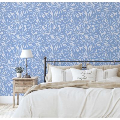 Papel de Parede Estampa Tropical de Folhas Azul, Vinil Autoadesivo Decorativo, Fácil DIY para Quarto, Armários e Ambientes - S4Sassy 63,5 cm (L) × 304,8 cm (C) / Azul - Vinil Texturizado