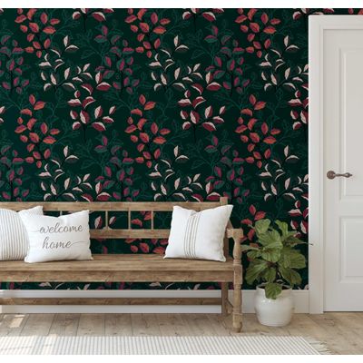 Papel de Parede Folhas de Outono Verde, Vinil Autoadesivo, Envoltório Decorativo Fácil para Quarto, Sala e Armários - S4Sassy 63,5 cm (L) × 609,6 cm (C) / Verde - Vinil Texturizado