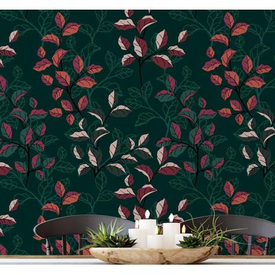 Papel de Parede Folhas de Outono Verde, Vinil Autoadesivo, Envoltório Decorativo Fácil para Quarto, Sala e Armários - S4Sassy 63,5 cm (L) × 609,6 cm (C) / Verde - Vinil Texturizado