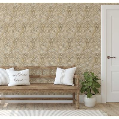 Papel de Parede Folha Geométrica Bege, Autoadesivo, Decoração DIY Fácil para Quarto Estilo Fazenda, Sala e Armários - S4Sassy 63,5 cm (L) × 304,8 cm (C) / Bege - Vinil Liso