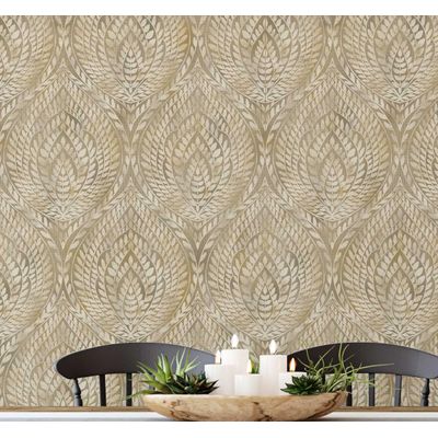 Papel de Parede Folha Geométrica Bege, Autoadesivo, Decoração DIY Fácil para Quarto Estilo Fazenda, Sala e Armários - S4Sassy 63,5 cm (L) × 304,8 cm (C) / Bege - Vinil Liso