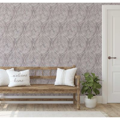 Papel de Parede Geométrico com Folhas Cinza Autoadesivo e Envelopamento, Decoração DIY Fácil para Quarto, Sala e Armários - S4Sassy 63,5 cm (L) × 609,6 cm (C) / Cinza - Vinil Texturizado