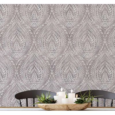 Papel de Parede Geométrico com Folhas Cinza Autoadesivo e Envelopamento, Decoração DIY Fácil para Quarto, Sala e Armários - S4Sassy 63,5 cm (L) × 609,6 cm (C) / Cinza - Vinil Texturizado