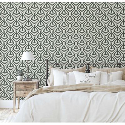 Papel de Parede Vinílico Autoadesivo Geométrico Semicírculo Bege, Fácil DIY para Quarto, Armários e Sala de Estar - S4Sassy 63,5 cm (L) × 152,4 cm (C) / Bege - Vinil Texturizado