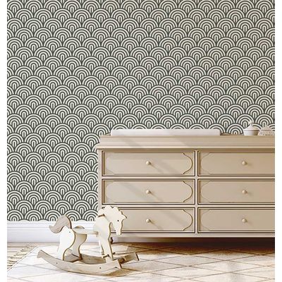 Papel de Parede Vinílico Autoadesivo Geométrico Semicírculo Bege, Fácil DIY para Quarto, Armários e Sala de Estar - S4Sassy 63,5 cm (L) × 152,4 cm (C) / Bege - Vinil Texturizado