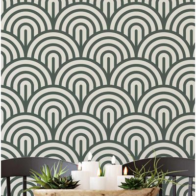 Papel de Parede Vinílico Autoadesivo Geométrico Semicírculo Bege, Fácil DIY para Quarto, Armários e Sala de Estar - S4Sassy 63,5 cm (L) × 152,4 cm (C) / Bege - Vinil Texturizado