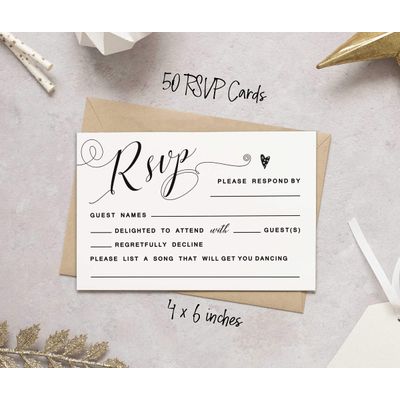 50 Cartões RSVP em Branco 10 x 15 cm com Envelopes Brancos para Casamento, Chá de Panela, Chá de Bebê, Jantar de Ensaio - Inkdotpot 10,16 Cm × 15,24 Cm / Branco