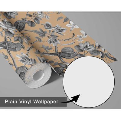 Papel de Parede Vinílico Autoadesivo Aves Exóticas Chiques, Impermeável Bege Removível para Quartos, Espaços Alugados e Armários - S4Sassy 63,5 cm (L) × 152,4 cm (C) / Marrom - Vinil Liso