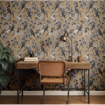 Papel de Parede Vinílico Autoadesivo Aves Exóticas Chiques, Impermeável Bege Removível para Quartos, Espaços Alugados e Armários - S4Sassy 63,5 cm (L) × 152,4 cm (C) / Marrom - Vinil Liso