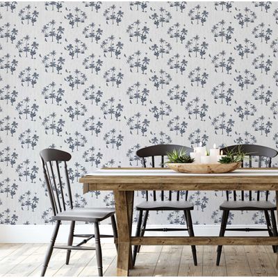 Mini Ilha de Palmeira Papel de Parede Cinza Autoadesivo de Vinil, DIY Fácil para Quarto, Sala, Armários - S4Sassy 63,5 cm (L) × 152,4 cm (C) / Cinza - Vinil Liso