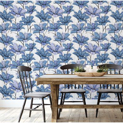 Removível Natural Impermeável Papel Contato Mosaico Abstrato de Lírios Paredes, Armários, Cômoda Vinílico Autoadesivo Azul - S4Sassy 63,5 cm (L) × 152,4 cm (C) / Azul - Vinil Liso