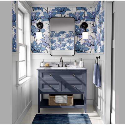 Removível Natural Impermeável Papel Contato Mosaico Abstrato de Lírios Paredes, Armários, Cômoda Vinílico Autoadesivo Azul - S4Sassy 63,5 cm (L) × 152,4 cm (C) / Azul - Vinil Liso
