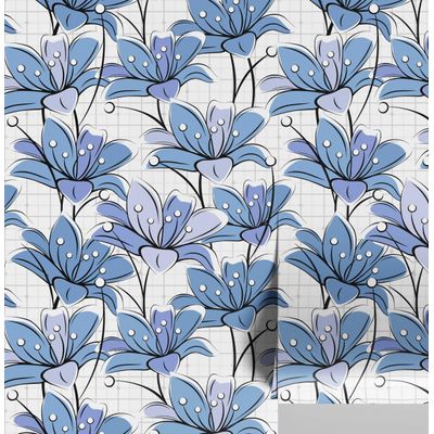 Removível Natural Impermeável Papel Contato Mosaico Abstrato de Lírios Paredes, Armários, Cômoda Vinílico Autoadesivo Azul - S4Sassy 63,5 cm (L) × 152,4 cm (C) / Azul - Vinil Liso